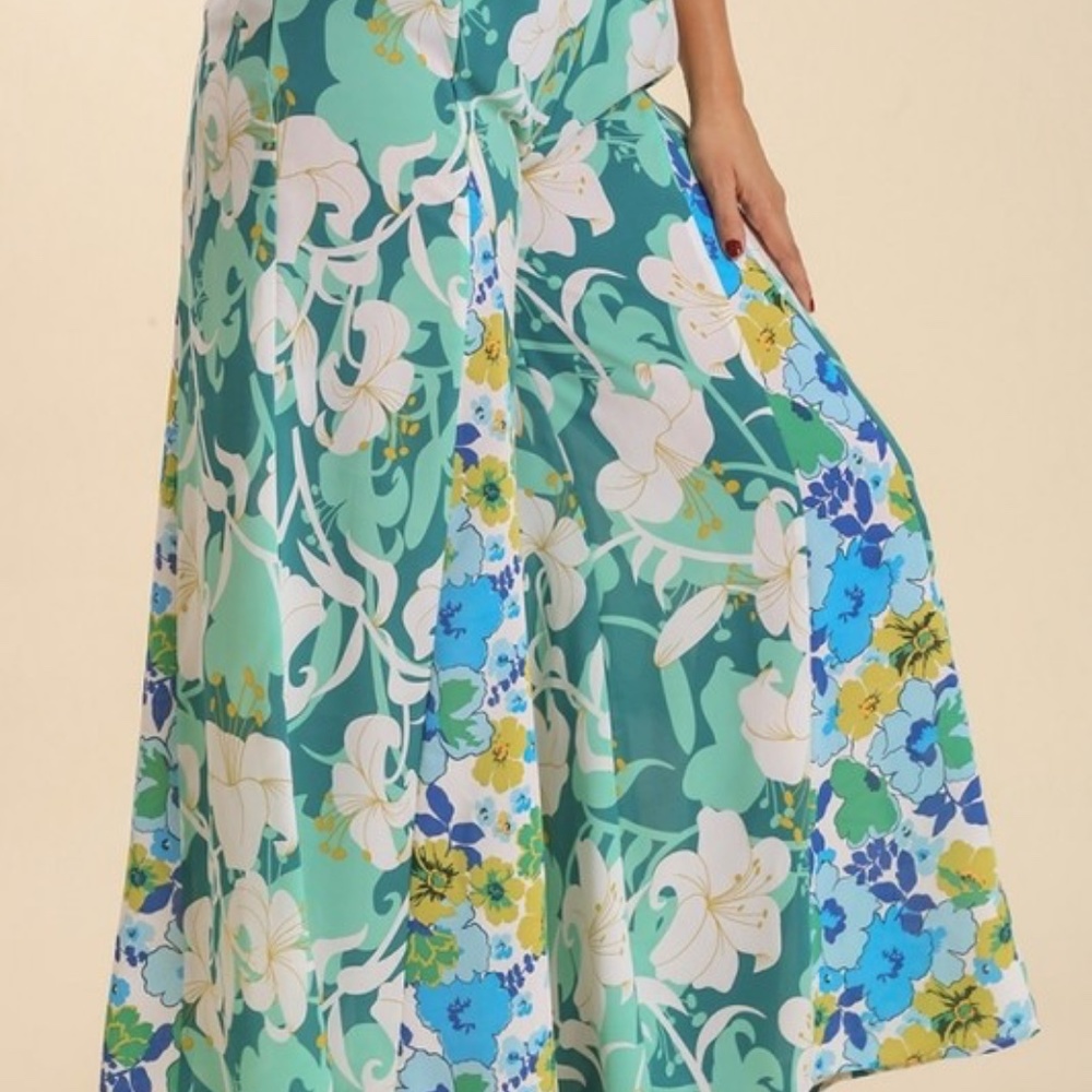 Mixed Floral Wide Leg Pants